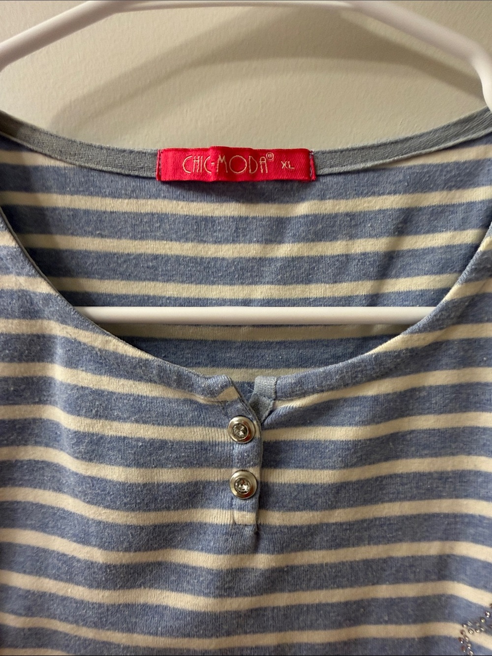 Chico's Blue and White Striped Short Sleeve Tee - Picture 2 of 8